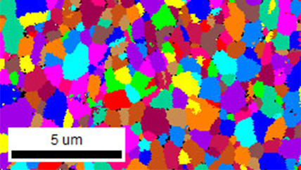 EBSD grain map, where grains are determined from the measured orientations and then randomly colored to show grain morphology.