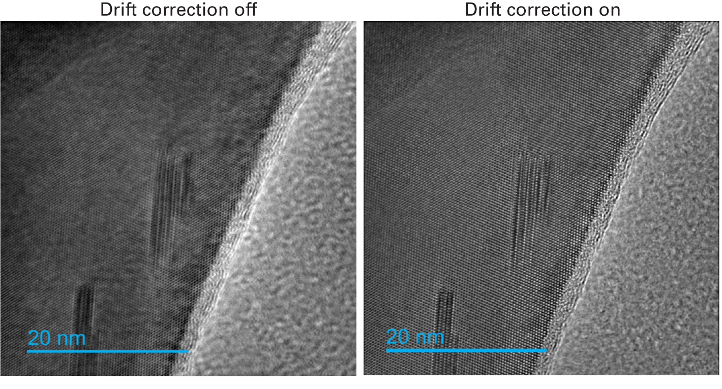 Drift correction compensates for Ge nanowire sample motion