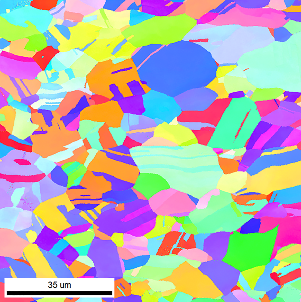 EBSD inverse pole figure map of copper sample