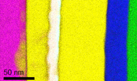 Fast DualEELS color map of a AuGeNi metal alloy ohmic contact for the fabrication of III-V transistor device structures; absolute compositional analysis also carried out 