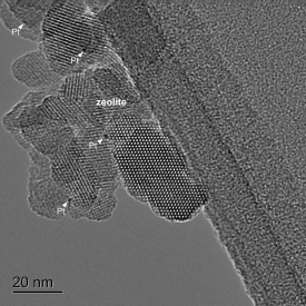 High resolution image of a zeolite sample containing small metal Pt particles